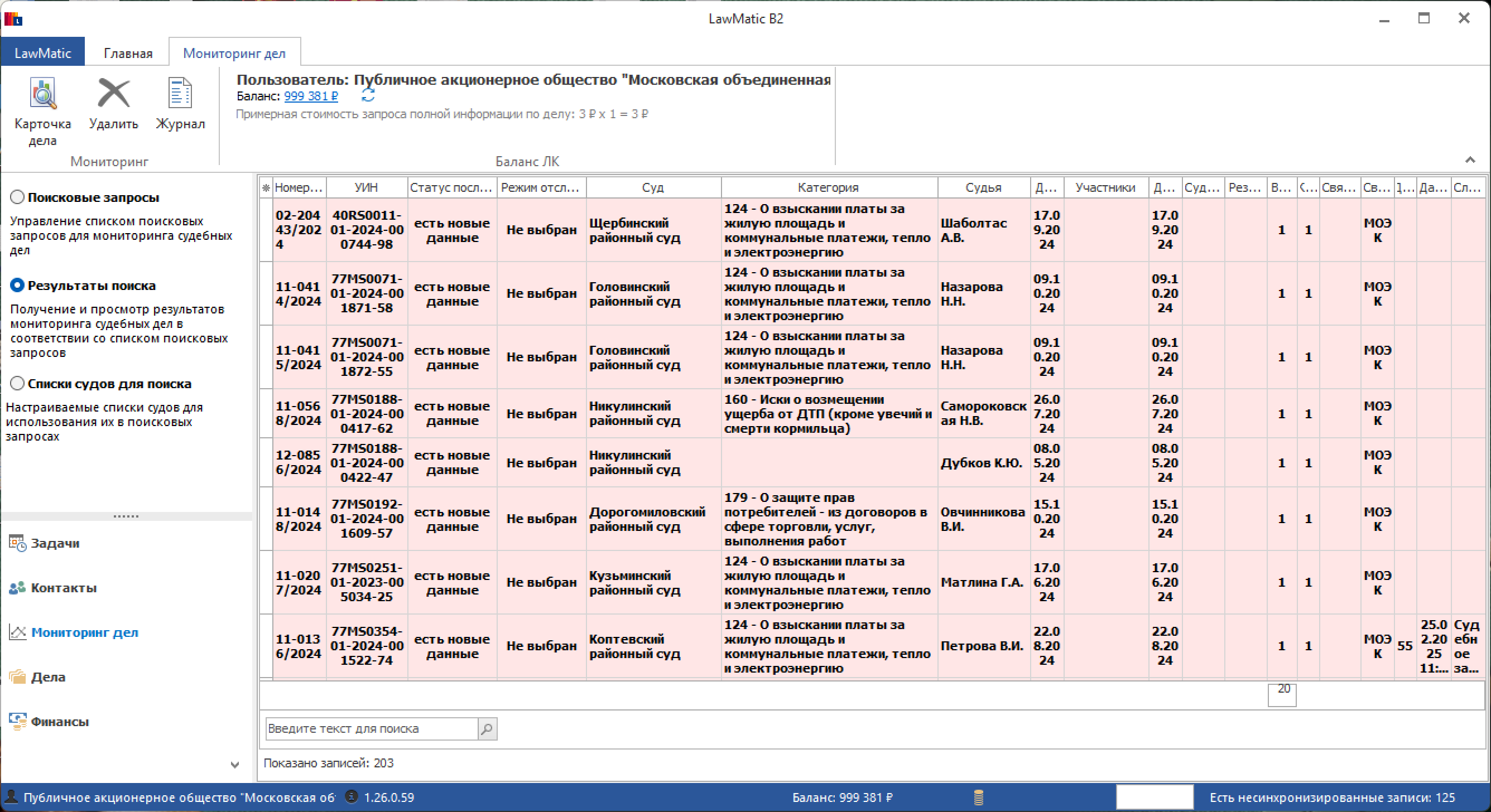 Monitoring case list